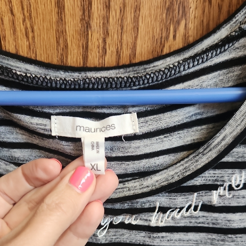 Maurices Black and Gray Striped Short Sleeve Top - Picture 2 of 6